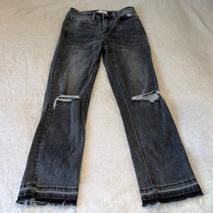 Black distressed straight leg jeans